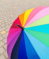 Парасолька тростина веселка 16 спиць Жіноча райдужна парасолька напівавтомат складана різнобарвна з чохол, фото 3