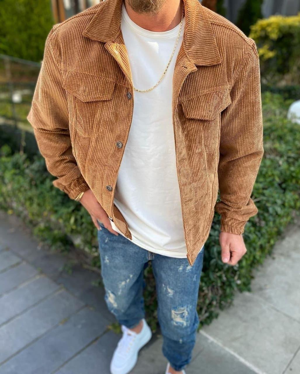 Чоловіча вельветова сорочка M788 бежева, фото 1