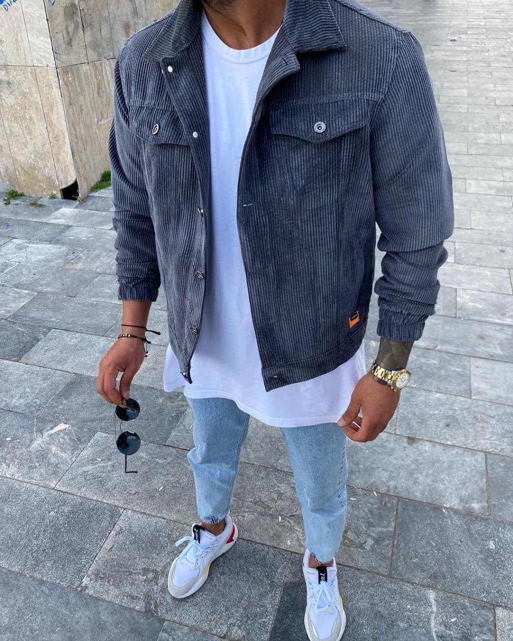 Чоловіча вельветова сорочка M789 сіра, фото 1