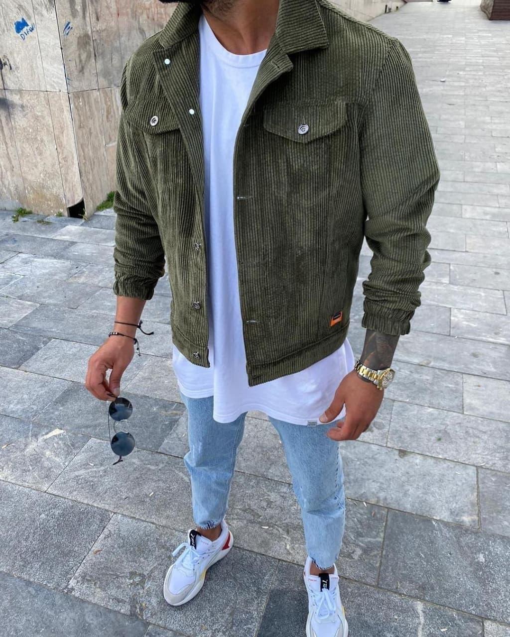 Чоловіча вельветова сорочка M791 зелена, фото 1