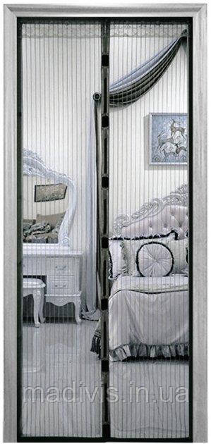 Дверна антимоскітна сітка-штора Magic Mesh на магнітах 100 х 210 см. Чорна, фото 1