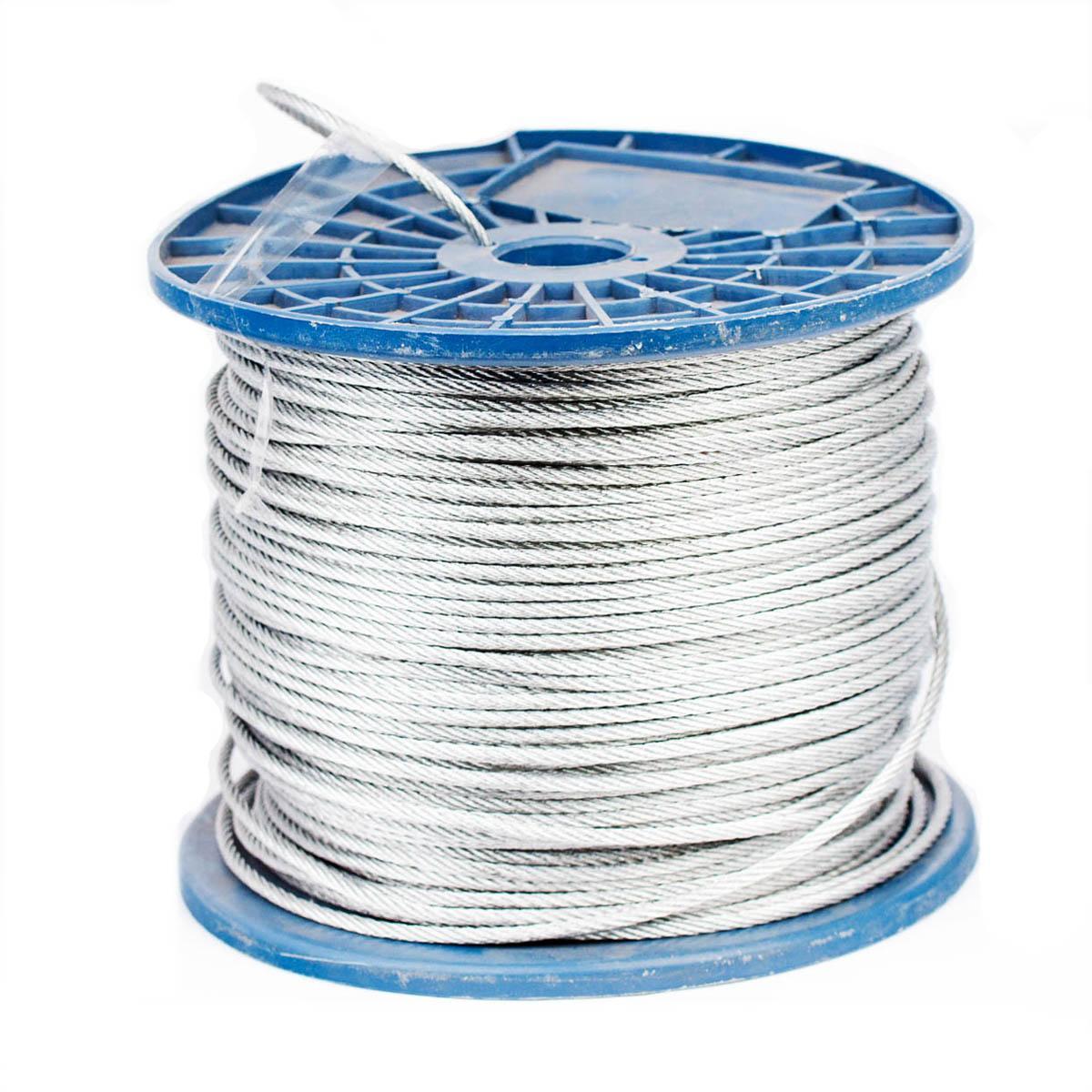 Трос сталевий 5-6 мм в ПВХ оплетке DIN 3055 6x7 з органічної серединою оцинкований 100 метрів, фото 1