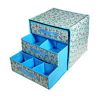 Органайзер-тумба для хранения с 3 ящиками из ткани (Голубой)