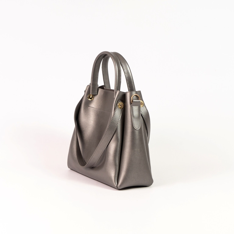 Красивая женская серая сумка саквояж с металлическими ручками деловая дамская модная сумочка с ручками - фото 2 - id-p1413178520