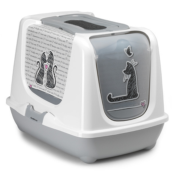 Закритий туалет для котів з вугільним фільтром та совком Moderna Trendy Cat Cats in Love 57,4x44,8x42,7 см (C245026CL), фото 1