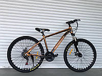 Велосипед алюминиевый горный TopRider-680 24" рама 14" золотой + крылья в подарок!