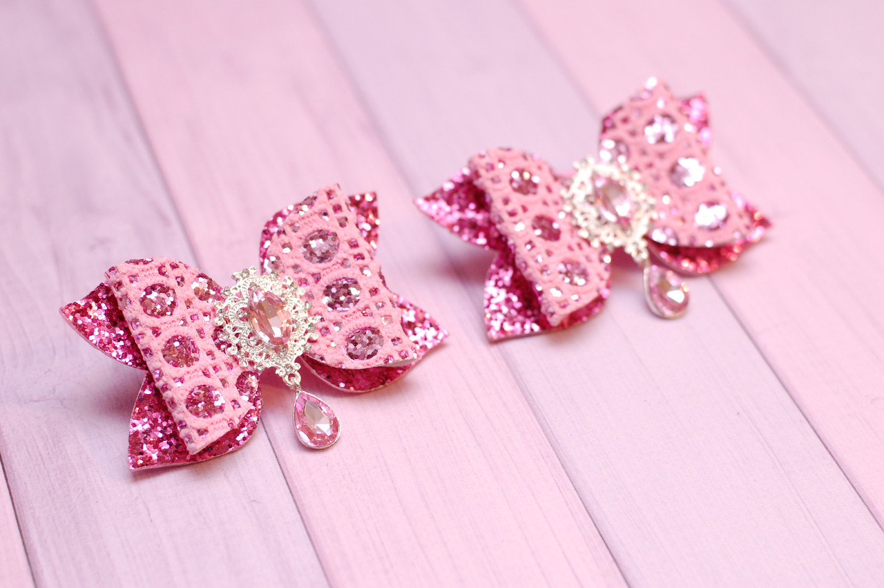 Бантики для волосся на гумці дитячі блискучою екокожі рожеві прикраса подарунок для дівчинки