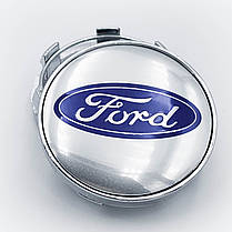 Ковпачки (заглушки) на литі диски FORD (Форд) 60 мм Хром - синій логотип, фото 2