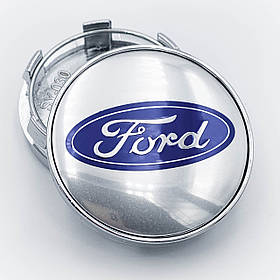 Ковпачки (заглушки) на литі диски FORD (Форд) 60 мм Хром - синій логотип