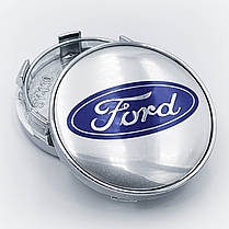 Ковпачки (заглушки) на литі диски FORD (Форд) 60 мм Хром - синій логотип, фото 3