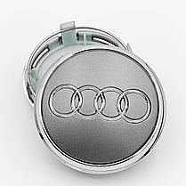 Ковпачки (заглушки) на литі диски AUDI (Ауді) 77 мм Сірий, обідок Хром (4L0601170), фото 3