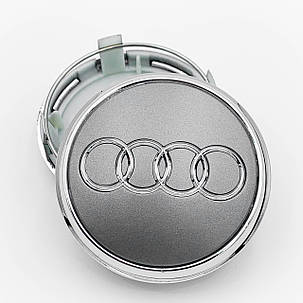 Ковпачки (заглушки) на литі диски AUDI (Ауді) 77 мм Сірий, обідок Хром (4L0601170), фото 2