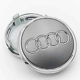 Ковпачки (заглушки) на литі диски AUDI (Ауді) 77 мм Сірий, обідок Хром (4L0601170)