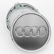 Ковпачки (заглушки) на литі диски AUDI (Ауді) 77 мм Сірий, обідок Хром (4L0601170), фото 4