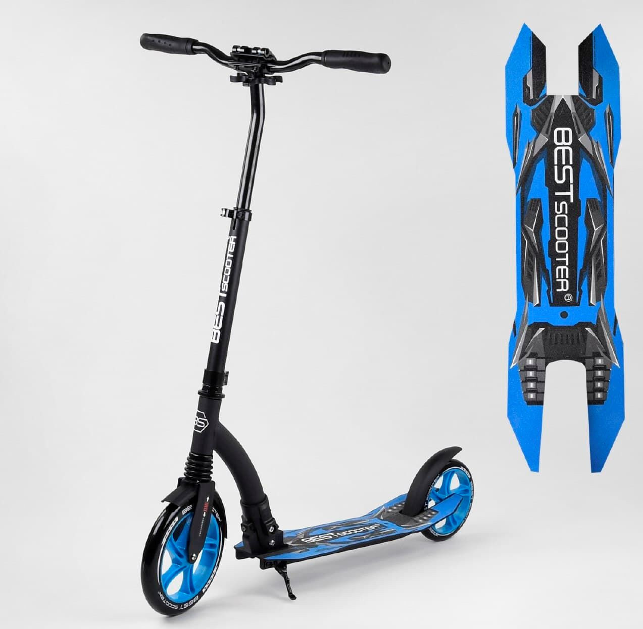 Двоколісний Самокат алюмінієвий Best Scooter 54664 PU колеса, передній аммортизатор, широкий кермо