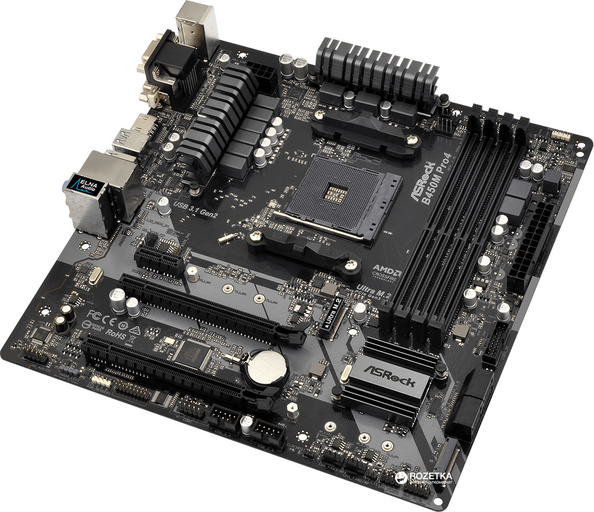 Материнська плата ASRock B450M Pro4 (sAM4, AMD B450, PCI-Ex16) +планка