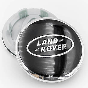 Ковпачки (заглушки) на литі диски LAND ROVER (Ленд Ровер) 62 мм Чорний Хром обідок, фото 1