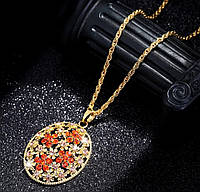 Длинное ожерелье- цепочка с подвеской цветочным узором цветных кристаллов .