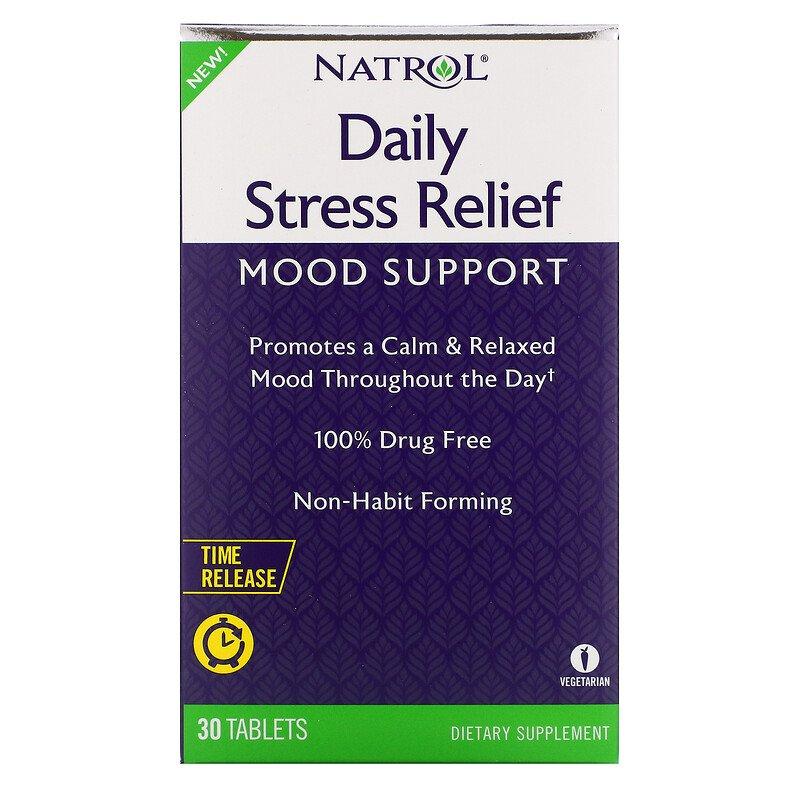 Комплекс від стресу та напруги Natrol "Daily Stress Relief" з уповільненим вивільненням (30 таблеток), фото 1