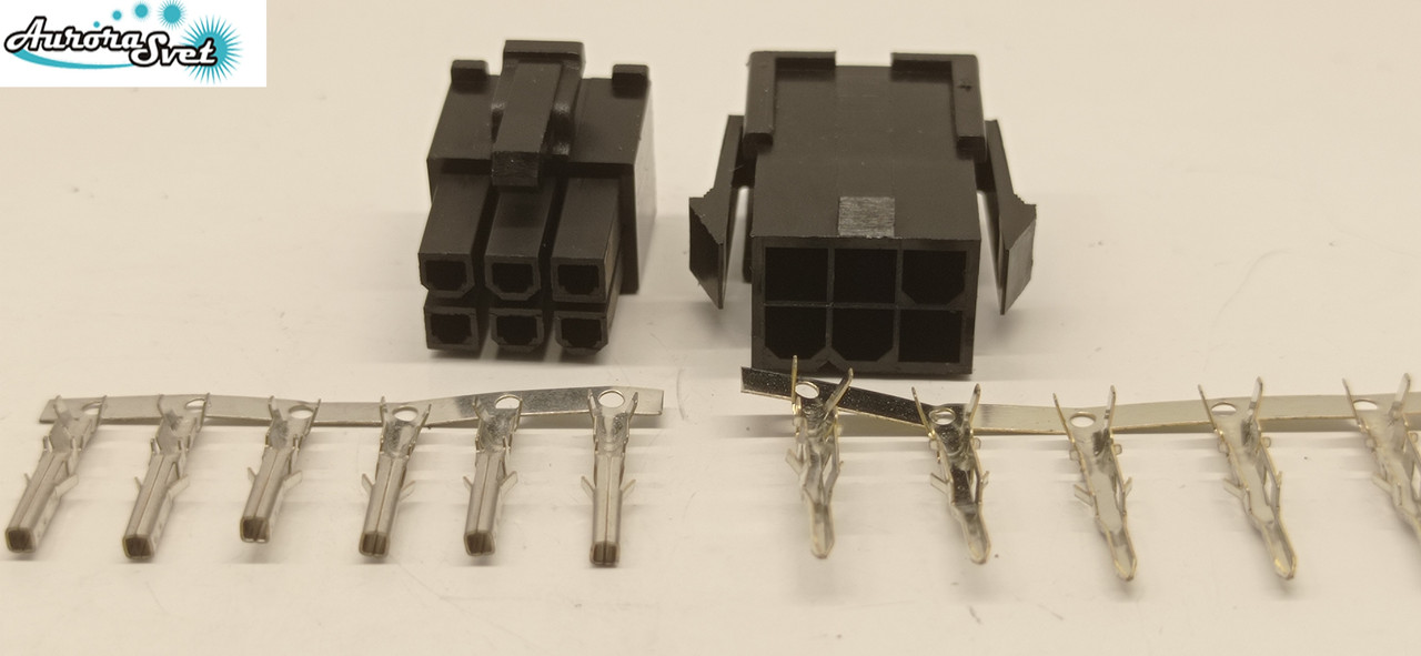 Роз'єм 6Р Mini-Fit 4.2 mm + контакти, для живлення відеокарти під обтискання.Конектор Molex 2x3Pin