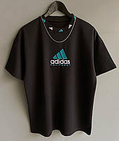 Мужская стильная футболка (черная) с вышитым логотипом Адидас
