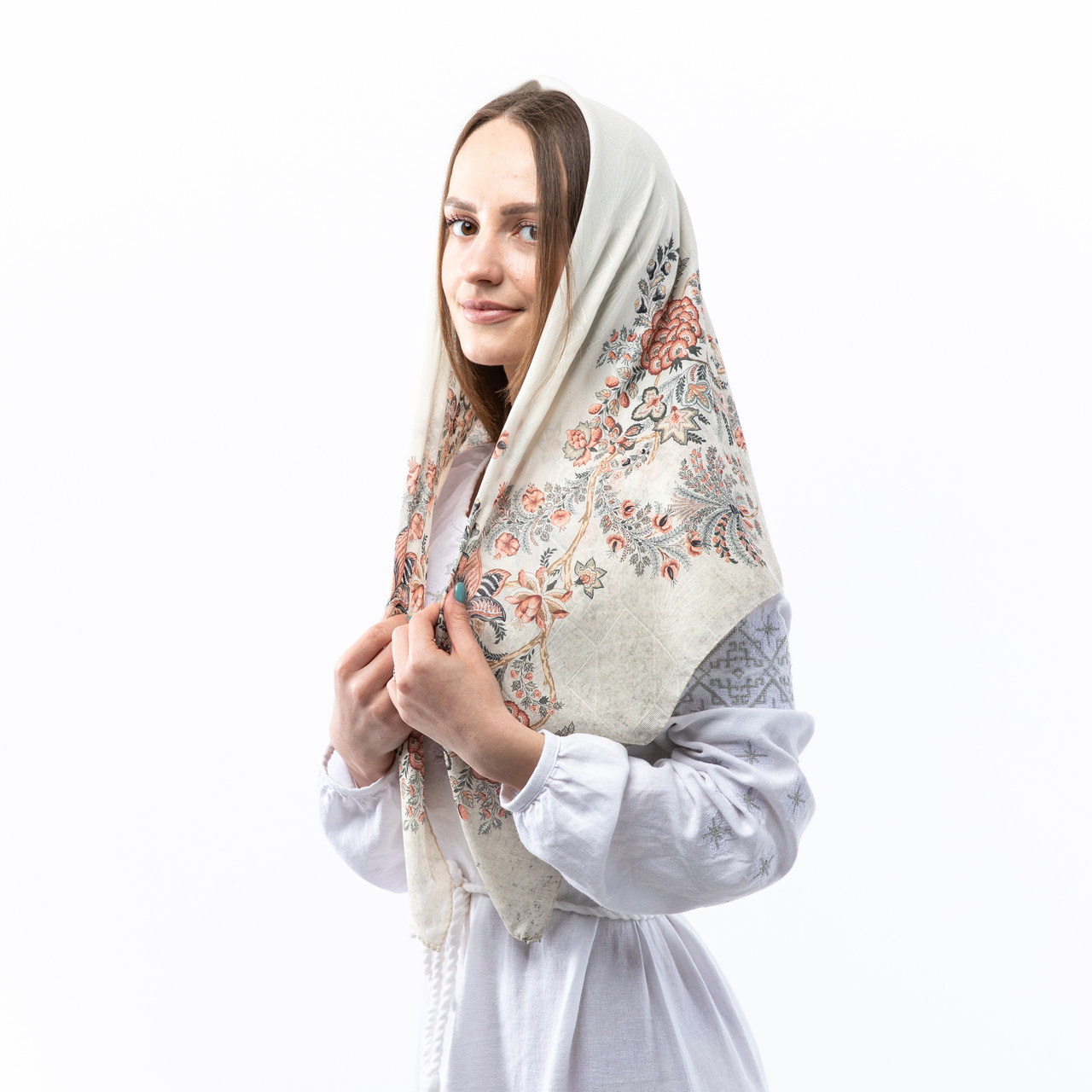 Тонка шифонова хустка 90х90 см Кремова