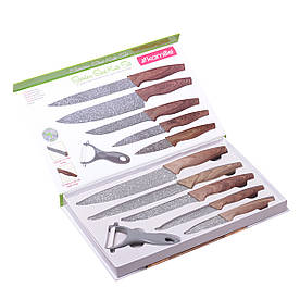 Набір кухонних ножів Kamille 6 предметів в подарунковій упаковці (5 ножів+овощечистка) KM-5043