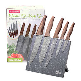 Набір ножів Kamille 6 предметів з нержавіючої сталі на підставці з мармуровим покриттям KM-5046