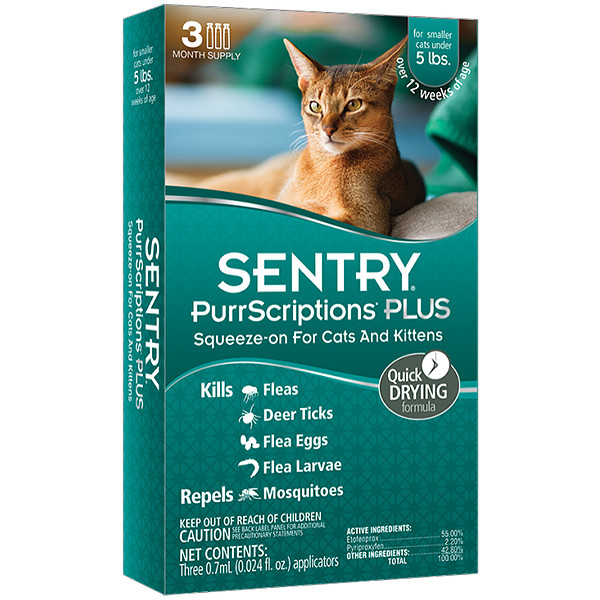 Краплі від бліх та кліщів для котів вагою до 2,2 кг Sentry PurrScriptions Plus 1 шт (19800), фото 1