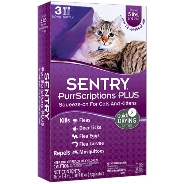 Краплі від бліх та кліщів для котів вагою від 2,2 кг Sentry PurrScriptions Plus 1 шт (19817)