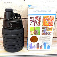 Складная силиконовая бутылка с карабином iBottle Для воды и напитков Черная 500 мл Оригинальные фото