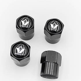 Захисні ковпачки на ніпеля RENAULT (Рено) 4 шт. Лого + Напис Чорний