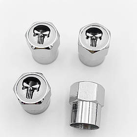 Захисні ковпачки на ніпеля "Череп Каратель" (Punisher) 4 шт Білий фон Хром