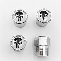 Захисні ковпачки на ніпеля "Череп Каратель" (Punisher) 4 шт Білий фон Хром, фото 4