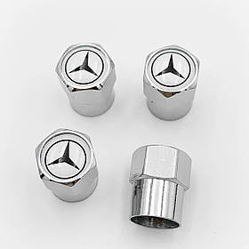 Захисні ковпачки на ніпеля Mercedes Benz (Мерседес) 4 шт Білий фон Хром