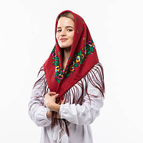 Хустка з шовковими тороками 80x80 см Бордова