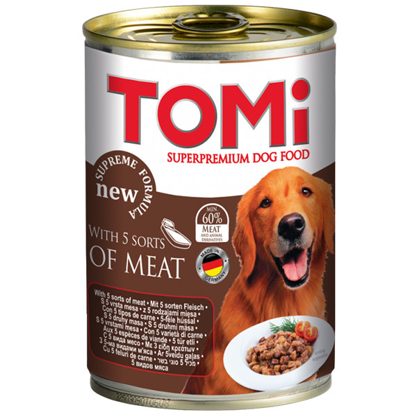 TOMi 5 kinds of meat 5 ТОМИ ВИДІВ М'ЯСА супер преміум корм, консерви для собак
