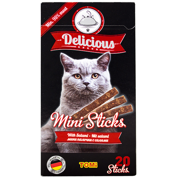 Ласощі для котів TOMi Delicious Mini Sticks Salami салямі 40 г (490723), фото 1