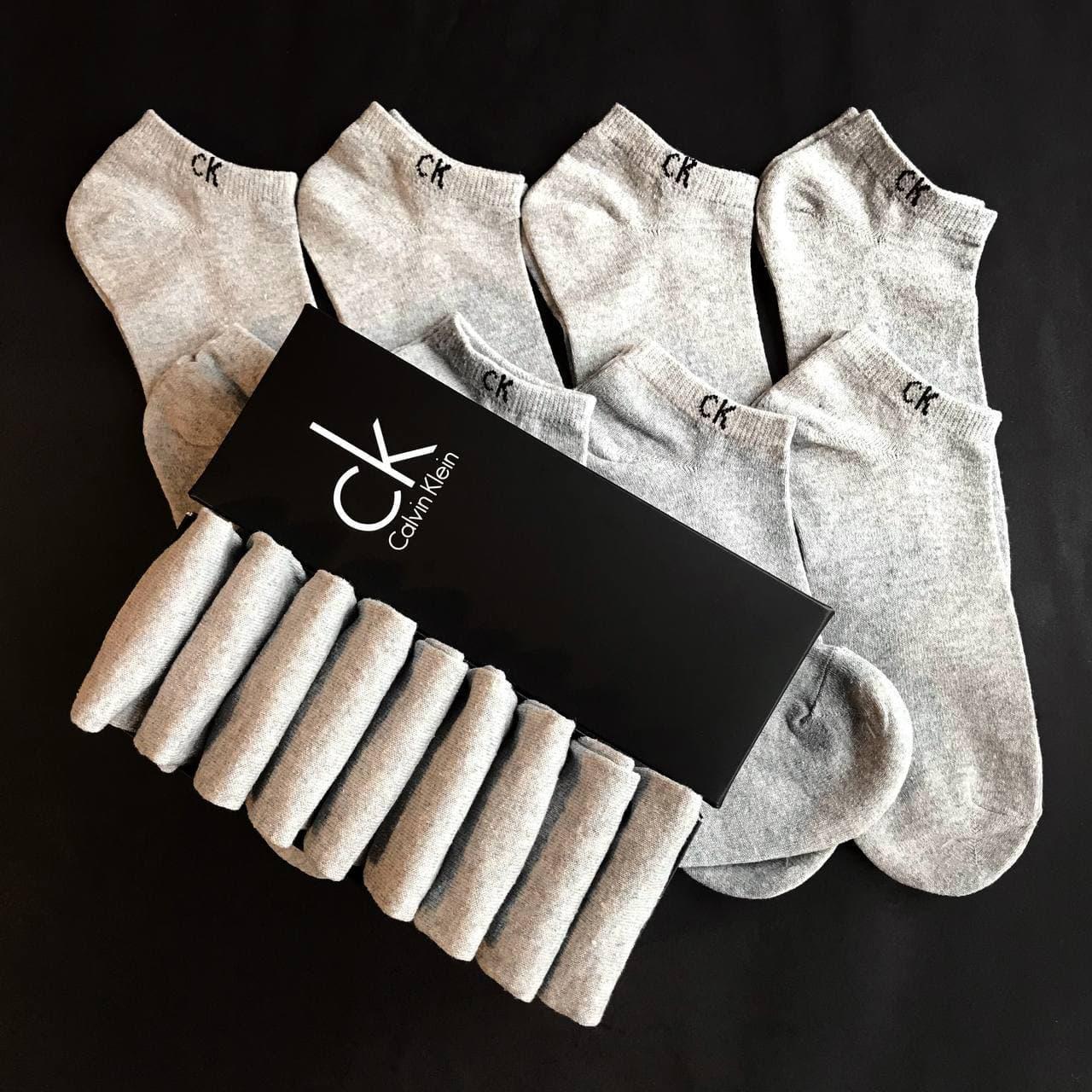 Набір коротких чоловічих шкарпеток Calvin Klein 9 пар сірих в подарунковій упаковці!