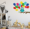 Наклейка на стіну, двері, шафи в дитячу кімнату, у детсад "Сова з кульками на гілці" (лист 45*60 см), фото 2
