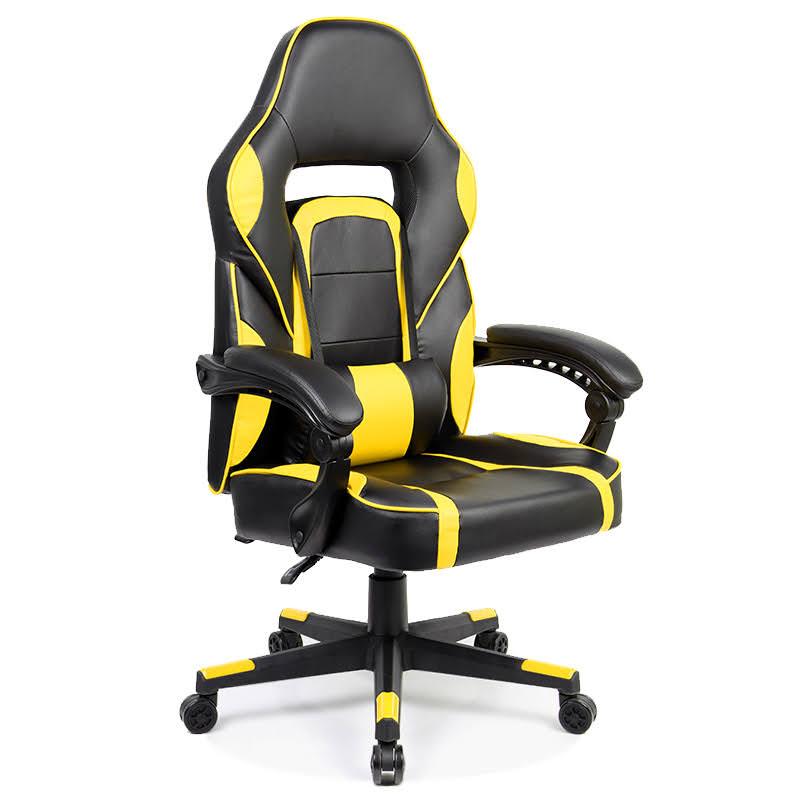 Крісло геймерське з підніжкою чорне з жовтими вставками Parker yellow Goodwin