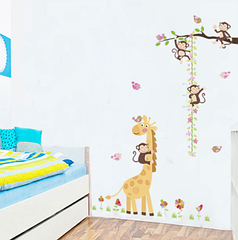 Наклейки для дитячої кімнати Ростомір 1м65см*110см "Дерево жираф з мавпами" (лист90*60см)