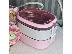 💜Ланчбокс для їжі двоярусний із поділами 1250 мл Рожевий