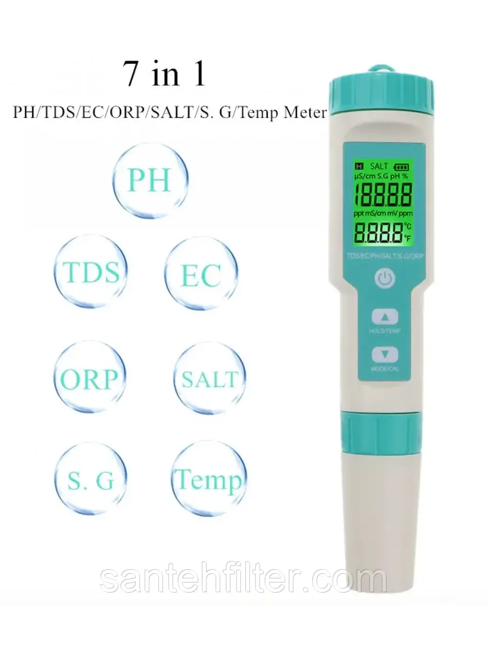 Аналізатор води ORP/ТДС/РН/Ес/SALT/S.G/Темп 7-в-1 C-600, фото 1