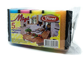 Губка для миття посуду кухонні Vivat "Міді" (80×55×28 мм) 5 шт/уп + Відеоогляд
