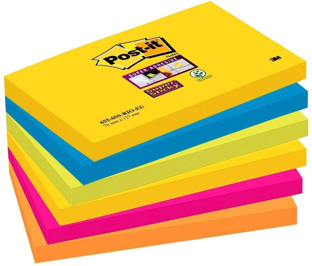 3M Post-It кольорові стікери 76 мм х 127 мм (6 блоків по 90 аркушів), фото 1