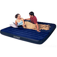 Большой надувной двуспальный резиновый велюровый матрас для сна, дома и плавания Intex 64755 183x203x25 см