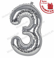 Шарик Цифра "3" (1 м), Испания, цвет - серебро