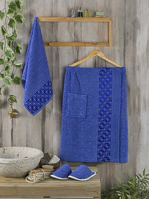 Набір для бані чоловічий Philippus подарунковий 100% хлопок синій