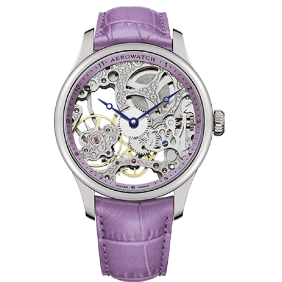Годинники наручні жіночі Aerowatch 57981 AA15 механічні (скелетон), бузковий ремінець з шкіри